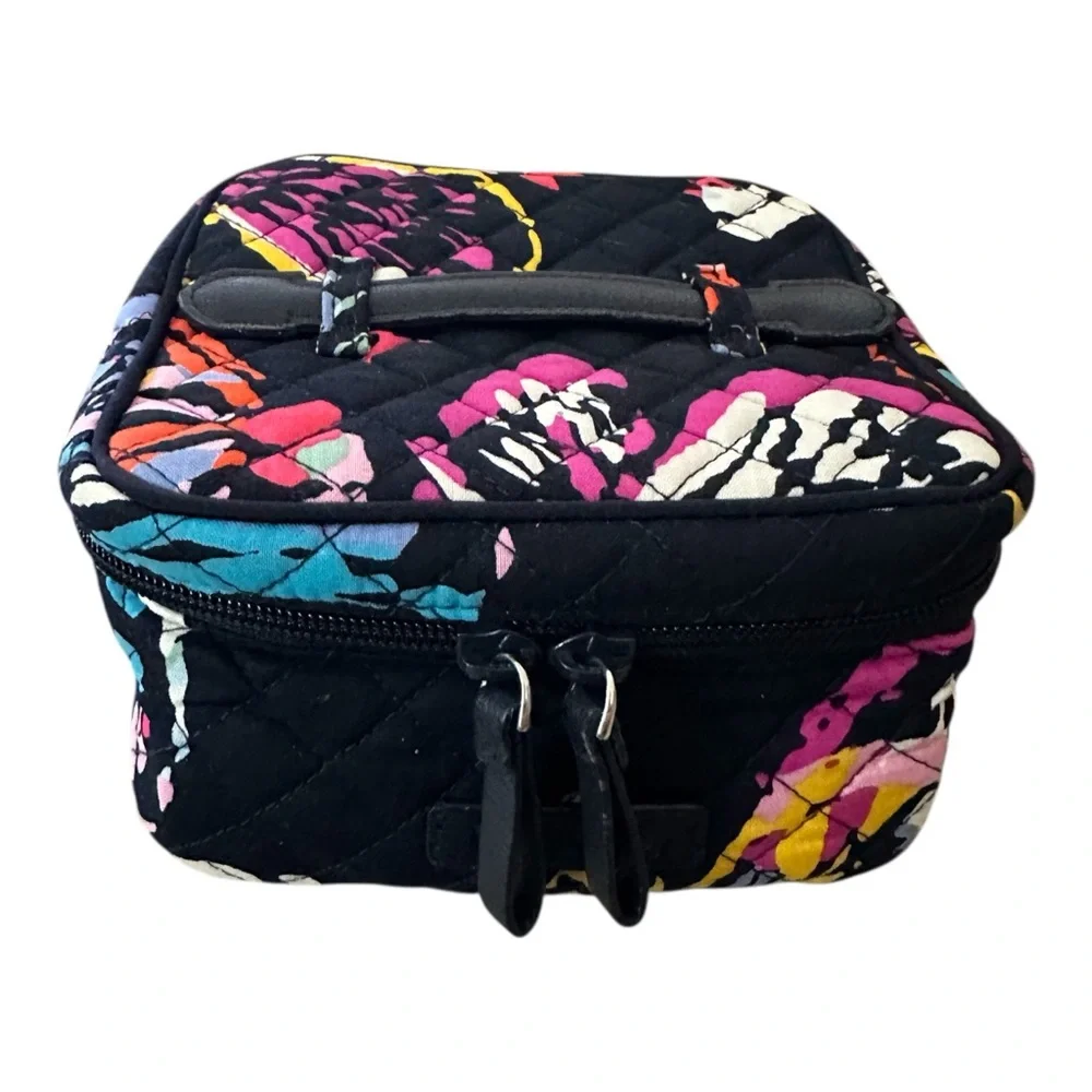 Quilted Floral Travel Case in Black and Multicolor
